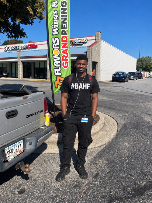 Young man wearing the #BAHF tee